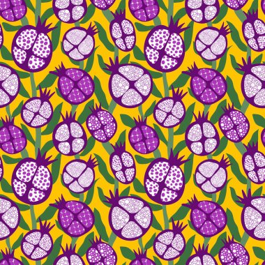 Kağıt, kumaş, çarşaf ve çocuk giysileri baskısı ve parti yaz aksesuarları için soyut meyve pürüzsüz nar deseni. Yüksek kaliteli illüstrasyon
