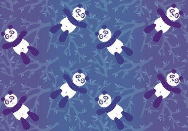 Çizgi filmlerdeki hayvanlar kusursuz panda ve dal desenleri kağıt, kumaş, çarşaf ve çocuk giysileri baskısı ve bahar ambalajı için. Yüksek kaliteli illüstrasyon