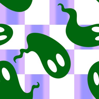 Cadılar Bayramı hayaletleri kağıt, kumaş, çarşaf ve çocuk giysileri baskısı, ambalaj ve şenlikli aksesuarlar için kusursuz çizgi film desenleri. Yüksek kaliteli illüstrasyon