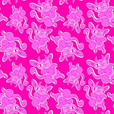 Çizgi film canavarları kağıt, kumaş, çarşaf ve çocuk giysileri baskısı ve Cadılar Bayramı ambalajları için kusursuz desenler. Yüksek kaliteli illüstrasyon