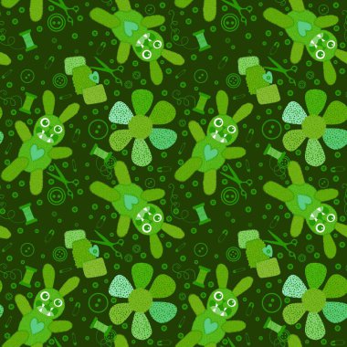 Çizgi film dikiş hobileri dikişsiz tavşan oyuncakları, çiçek düğmeleri, makas desenleri kağıt, kumaş, çarşaf ve çocuk giysileri baskıları. Yüksek kaliteli illüstrasyon