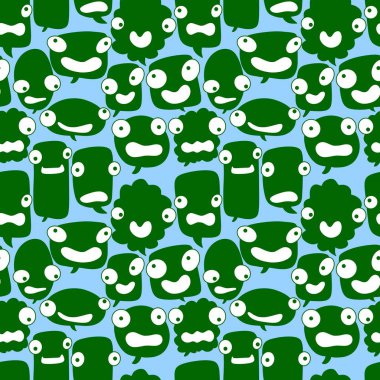 Çizgi film canavarları kağıt, kumaş, çarşaf, çocuk kıyafetleri ve parti aksesuarları için kusursuz metin balonu desenleri. Yüksek kaliteli illüstrasyon