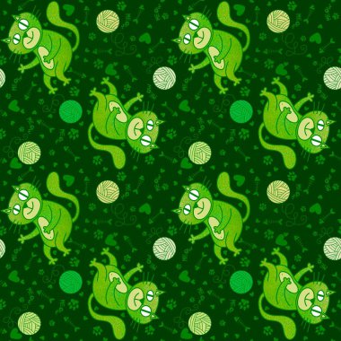 Çizgi film hayvanları kağıt, kumaş, çarşaf, çocuk giysisi baskısı ve parti aksesuarları için kusursuz kedi desenleri. Yüksek kaliteli illüstrasyon