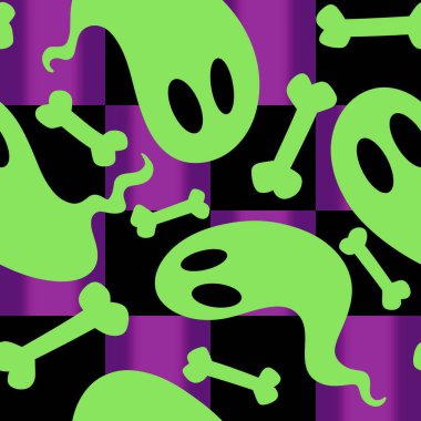 Cadılar Bayramı hayaletleri kağıt, kumaş, çarşaf ve çocuk giysileri baskısı, ambalaj ve şenlikli aksesuarlar için kusursuz çizgi film desenleri. Yüksek kaliteli illüstrasyon