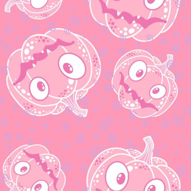 Cadılar Bayramı balkabakları kağıt, kumaş, çarşaf, çocuk giysisi baskısı, şenlik ambalajı ve sonbahar partisi aksesuarları için kusursuz canavar desenleri. Yüksek kaliteli illüstrasyon