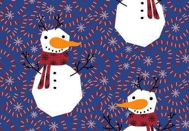 Kumaşlar, tekstil ve ambalajlar, hediyeler, kartlar, çarşaflar ve çocuklar için kusursuz kardan adam deseni.