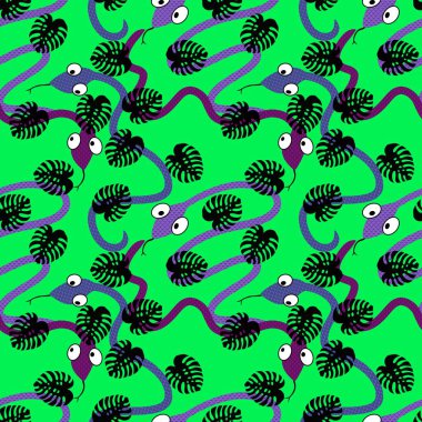 Yaz çizgi filmlerindeki kusursuz yılan desenli ambalaj kağıtları, kumaşlar, çarşaflar, çocuk giysileri baskısı ve yeni yıl, bayram ambalajları ve hayvanat bahçesi aksesuarları. Yüksek kaliteli illüstrasyon