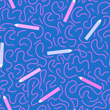 Kağıt, kumaş, çarşaf, çocuk giysisi baskısı, anaokulu aksesuarları ve not defterleri için karikatürsüz okul deseni. Yüksek kaliteli illüstrasyon