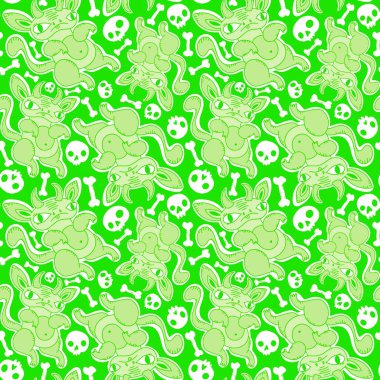 Çizgi film canavarları kağıt, kumaş, çarşaf ve çocuk giysileri baskısı ve Cadılar Bayramı ambalajları için kusursuz desenler. Yüksek kaliteli illüstrasyon