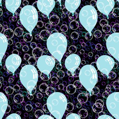 Karikatürlerde, kağıdın, kumaşın, çarşafın, çocuk kıyafetlerinin ve parti aksesuarlarının süslendiği kusursuz doğum günü balonları deseni. Yüksek kaliteli illüstrasyon