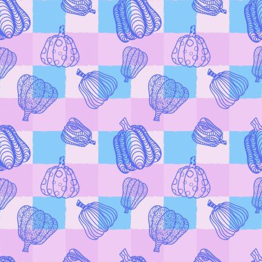 Cadılar Bayramı balkabakları kağıt, kumaş, çarşaf, çocuk giysisi baskısı, şenlik ambalajı ve sonbahar partisi aksesuarları için kusursuz canavar desenleri. Yüksek kaliteli illüstrasyon