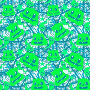 Cadılar Bayramı balkabakları kağıt, kumaş, çarşaf, çocuk giysisi baskısı, şenlik ambalajı ve sonbahar partisi aksesuarları için kusursuz canavar desenleri. Yüksek kaliteli illüstrasyon