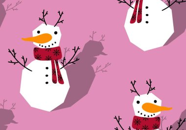 Kumaşlar, tekstil ve ambalajlar, hediyeler, kartlar, çarşaflar ve çocuklar için kusursuz kardan adam deseni.