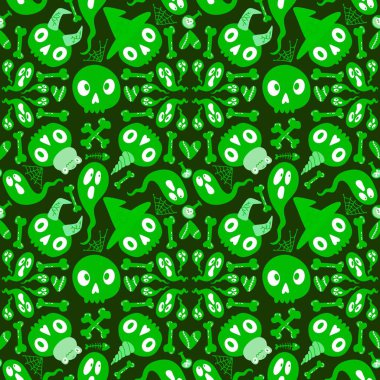 Cadılar Bayramı canavarları kağıt, kumaş, çarşaf ve parti aksesuarları için kusursuz kafatası desenleri. Yüksek kaliteli illüstrasyon