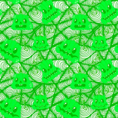 Cadılar Bayramı balkabakları kağıt, kumaş, çarşaf, çocuk giysisi baskısı, şenlik ambalajı ve sonbahar partisi aksesuarları için kusursuz canavar desenleri. Yüksek kaliteli illüstrasyon