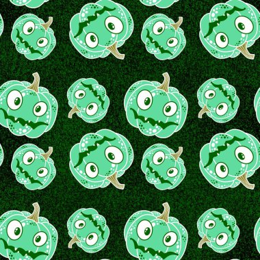 Cadılar Bayramı balkabakları kağıt, kumaş, çarşaf, çocuk giysisi baskısı, şenlik ambalajı ve sonbahar partisi aksesuarları için kusursuz canavar desenleri. Yüksek kaliteli illüstrasyon