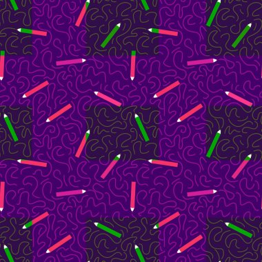 Kağıt, kumaş, çarşaf, çocuk giysisi baskısı, anaokulu aksesuarları ve not defterleri için karikatürsüz okul deseni. Yüksek kaliteli illüstrasyon