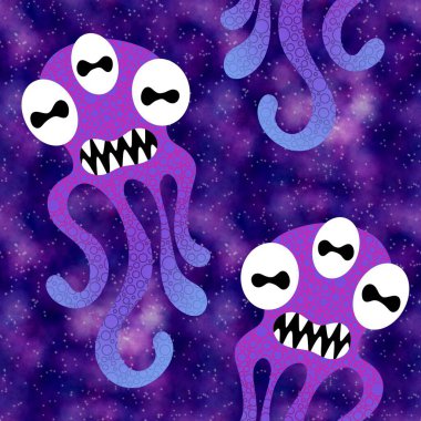 Cartoon monsters seamless emoticons aliens pattern for kids clothes print and wrapping paper and fabrics and linens and kindergarten. High quality illustration