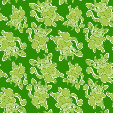 Çizgi film canavarları kağıt, kumaş, çarşaf ve çocuk giysileri baskısı ve Cadılar Bayramı ambalajları için kusursuz desenler. Yüksek kaliteli illüstrasyon