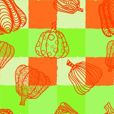 Cadılar Bayramı balkabakları kağıt, kumaş, çarşaf, çocuk giysisi baskısı, şenlik ambalajı ve sonbahar partisi aksesuarları için kusursuz canavar desenleri. Yüksek kaliteli illüstrasyon