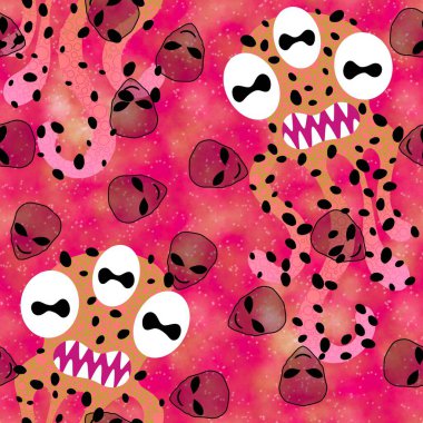 Cartoon monsters seamless emoticons aliens pattern for kids clothes print and wrapping paper and fabrics and linens and kindergarten. High quality illustration