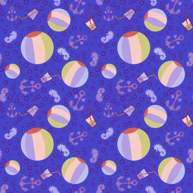Çizgi filmlerdeki gibi dikişsiz top, çapa ve kokteyl desenleri kağıt, kumaş, çarşaf, çocuk kıyafetleri ve parti aksesuarları. Yüksek kaliteli illüstrasyon