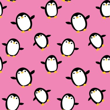 Çizgi filmlerdeki neşeli hayvanlar kusursuz doğum günü dekorları ve kağıt ve kumaşlar için penguen desenleri ve çocuk giysileri baskısı ve Noel aksesuarları ve yeni yıl ambalajı. Yüksek kaliteli illüstrasyon