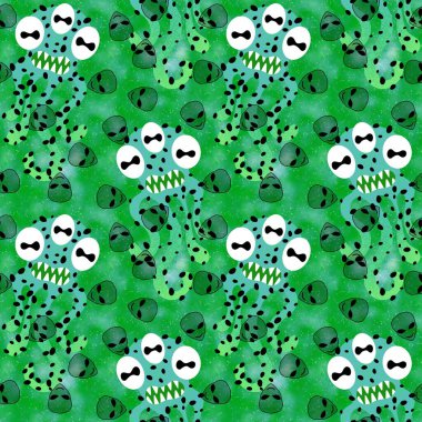 Cartoon monsters seamless emoticons aliens pattern for kids clothes print and wrapping paper and fabrics and linens and kindergarten. High quality illustration