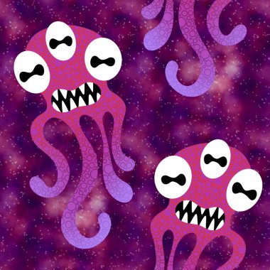 Cartoon monsters seamless emoticons aliens pattern for kids clothes print and wrapping paper and fabrics and linens and kindergarten. High quality illustration