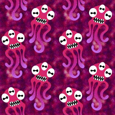 Cartoon monsters seamless emoticons aliens pattern for kids clothes print and wrapping paper and fabrics and linens and kindergarten. High quality illustration