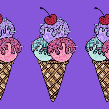 Çizgi filmlerdeki şekersiz dondurma kalıpları kağıt, kumaş, çarşaf, çocuk kıyafetleri ve parti aksesuarları için. Yüksek kaliteli illüstrasyon