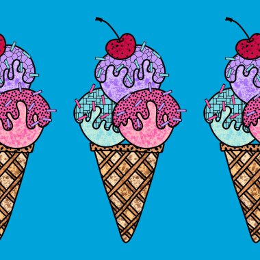Çizgi filmlerdeki şekersiz dondurma kalıpları kağıt, kumaş, çarşaf, çocuk kıyafetleri ve parti aksesuarları için. Yüksek kaliteli illüstrasyon