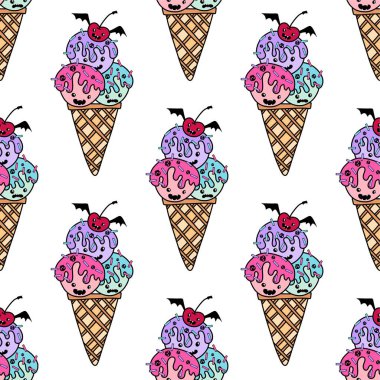 Çizgi filmlerdeki şekerlemesiz Cadılar Bayramı dondurma kalıpları kağıt, kumaş, çarşaf, çocuk kıyafetleri ve parti aksesuarları için. Yüksek kaliteli illüstrasyon