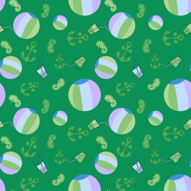 Çizgi filmlerdeki gibi dikişsiz top, çapa ve kokteyl desenleri kağıt, kumaş, çarşaf, çocuk kıyafetleri ve parti aksesuarları. Yüksek kaliteli illüstrasyon