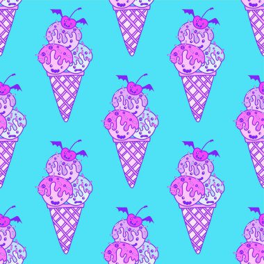 Çizgi filmlerdeki şekerlemesiz Cadılar Bayramı dondurma kalıpları kağıt, kumaş, çarşaf, çocuk kıyafetleri ve parti aksesuarları için. Yüksek kaliteli illüstrasyon