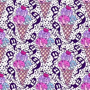 Çizgi filmlerdeki şekerlemesiz Cadılar Bayramı dondurma kalıpları kağıt, kumaş, çarşaf, çocuk kıyafetleri ve parti aksesuarları için. Yüksek kaliteli illüstrasyon