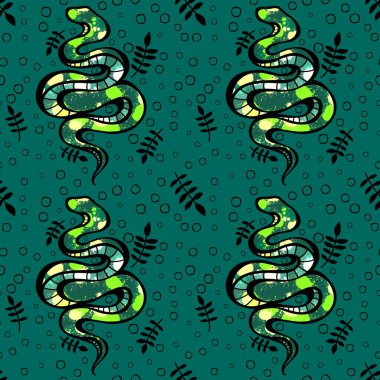 Yaz çizgi filmlerindeki kusursuz yılan desenli ambalaj kağıtları, kumaşlar, çarşaflar, çocuk giysileri baskısı ve yeni yıl, bayram ambalajları ve hayvanat bahçesi aksesuarları. Yüksek kaliteli illüstrasyon