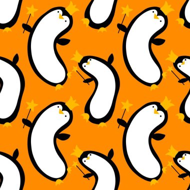 Doğum günü hayvanları kağıt, kumaş, çarşaf ve çocuk kıyafetleri ve parti aksesuarları için kusursuz penguen desenleri. Yüksek kaliteli illüstrasyon