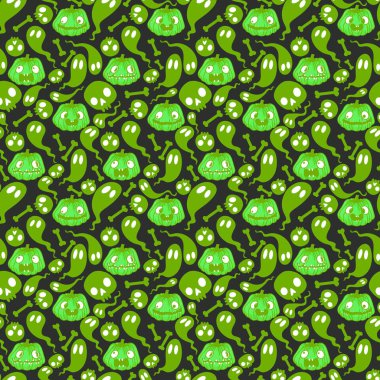 Cadılar Bayramı balkabakları kağıt, kumaş, çarşaf, çocuk giysisi baskısı, şenlik ambalajı ve sonbahar partisi aksesuarları için kusursuz canavar desenleri. Yüksek kaliteli illüstrasyon