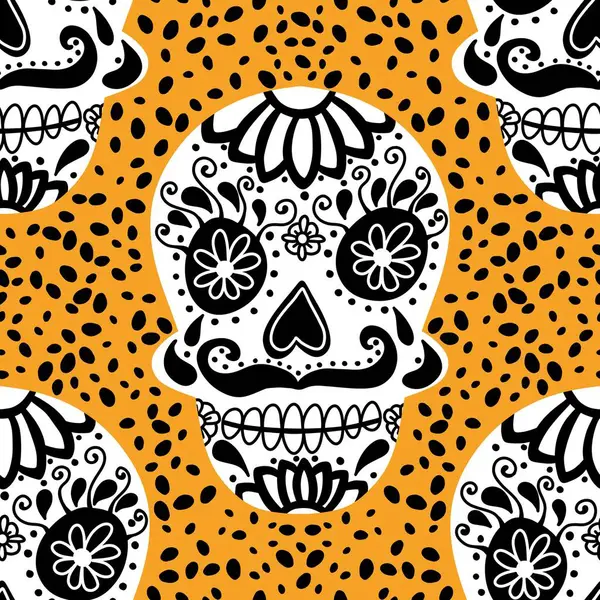 Cadılar Bayramı canavarları kağıt, kumaş, çarşaf ve parti aksesuarları için kusursuz kafatası desenleri. Yüksek kaliteli illüstrasyon