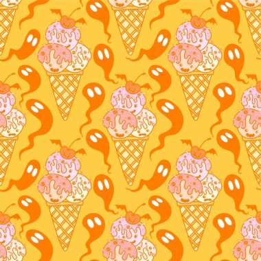 Çizgi filmlerdeki şekerlemesiz Cadılar Bayramı dondurma kalıpları kağıt, kumaş, çarşaf, çocuk kıyafetleri ve parti aksesuarları için. Yüksek kaliteli illüstrasyon