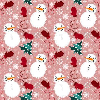 Kumaşlar, tekstil ve ambalajlar, hediyeler, kartlar, çarşaflar ve çocuklar için kusursuz kardan adam deseni.