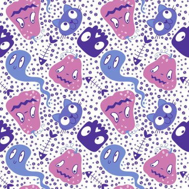 Cadılar Bayramı balkabakları kağıt, kumaş, çarşaf, çocuk giysisi baskısı, şenlik ambalajı ve sonbahar partisi aksesuarları için kusursuz canavar desenleri. Yüksek kaliteli illüstrasyon