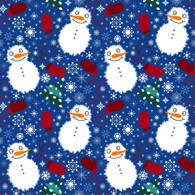 Kumaşlar, tekstil ve ambalajlar, hediyeler, kartlar, çarşaflar ve çocuklar için kusursuz kardan adam deseni.