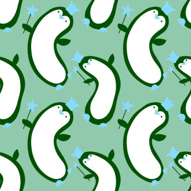 Doğum günü hayvanları kağıt, kumaş, çarşaf ve çocuk kıyafetleri ve parti aksesuarları için kusursuz penguen desenleri. Yüksek kaliteli illüstrasyon