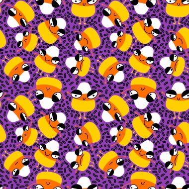 Çizgi film cadılar bayramı şeker canavarları kağıt, kumaş, çarşaf ve çocuk giysileri baskısı ve parti aksesuarları ve paketleme için kusursuz şekerleme kalıpları. Yüksek kaliteli illüstrasyon