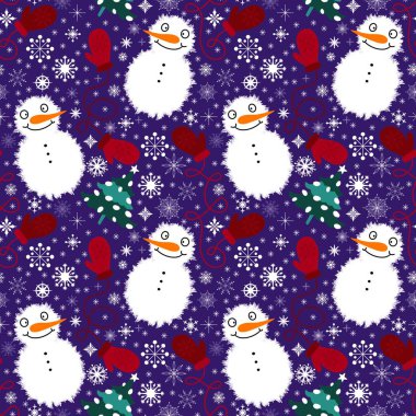 Kumaşlar, tekstil ve ambalajlar, hediyeler, kartlar, çarşaflar ve çocuklar için kusursuz kardan adam deseni.