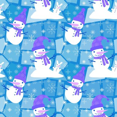 Kumaşlar, tekstil ve ambalajlar, hediyeler, kartlar, çarşaflar ve çocuklar için kusursuz kardan adam deseni.