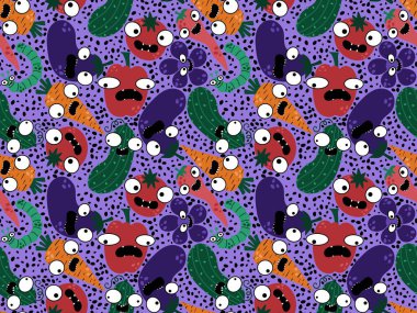 Sonbahar sebzesiz domates ve salatalık desenli ambalaj kağıdı, kumaş, çarşaf ve çocuk giysisi baskısı, mutfak tekstili ve moda aksesuarları. Yüksek kaliteli illüstrasyon