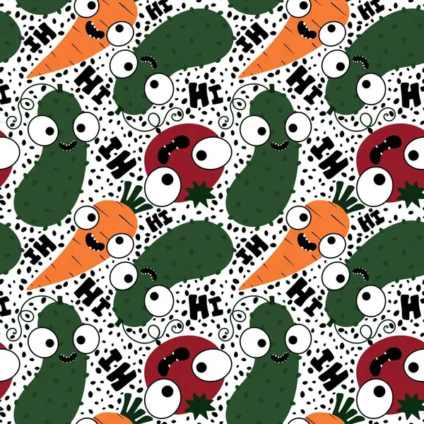 Sonbahar sebzesiz domates ve salatalık desenli ambalaj kağıdı, kumaş, çarşaf ve çocuk giysisi baskısı, mutfak tekstili ve moda aksesuarları. Yüksek kaliteli illüstrasyon